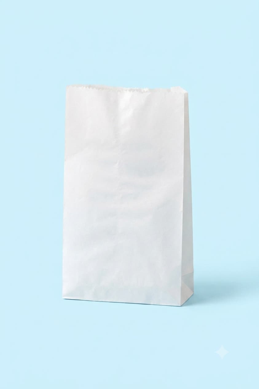 Saquito blanco impreso con logo de cliente — muestra real