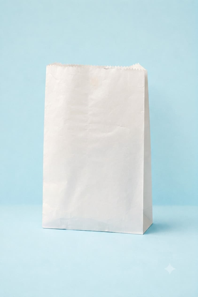 Saquito blanco impreso con logo de cliente — muestra real