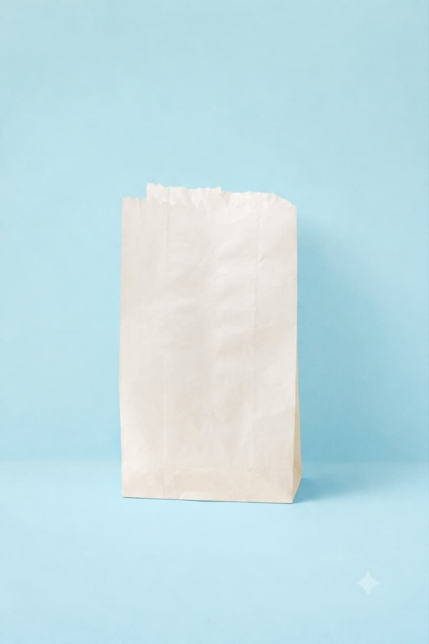Saquito blanco impreso con logo de cliente — muestra real